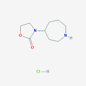 molecular formula C9H17ClN2O2 B2589199 3-(氮杂环丁烷-4-基)-1,3-恶唑烷-2-酮；盐酸盐 CAS No. 2490400-71-8