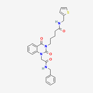 molecular formula C27H28N4O4S B2589207 5-(1-(2-(苯甲氨基)-2-氧代乙基)-2,4-二氧代-1,2-二氢喹唑啉-3(4H)-基)-N-(噻吩-2-基甲基)戊酰胺 CAS No. 1185114-05-9