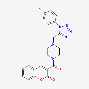molecular formula C23H22N6O3 B2589209 3-(4-((1-(p-tolyl)-1H-tetrazol-5-yl)methyl)piperazine-1-carbonyl)-2H-chromen-2-one CAS No. 1049424-04-5