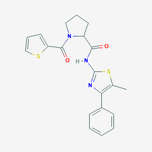 (E)-N-(5-methyl-4-phenyl-1,3-thiazol-2(3H)-ylidene)-1-(thiophen-2-ylcarbonyl)prolinamide