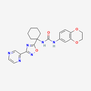 molecular formula C21H22N6O4 B2589216 1-(2,3-Dihydro-1,4-benzodioxin-6-yl)-3-{1-[3-(pyrazin-2-yl)-1,2,4-oxadiazol-5-yl]cyclohexyl}urea CAS No. 1396679-82-5