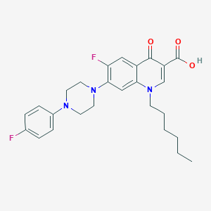 molecular formula C26H29F2N3O3 B258922 6-Fluoro-7-[4-(4-fluorophenyl)-1-piperazinyl]-1-hexyl-4-oxo-1,4-dihydro-3-quinolinecarboxylic acid 