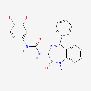 molecular formula C23H18F2N4O2 B2589237 N-(2,5-diaza-2-methyl-3-oxo-6-phenylbicyclo[5.4.0]undeca-1(7),5,8,10-tetraen-4-yl)((3,4-difluorophenyl)amino)formamide CAS No. 1796904-85-2