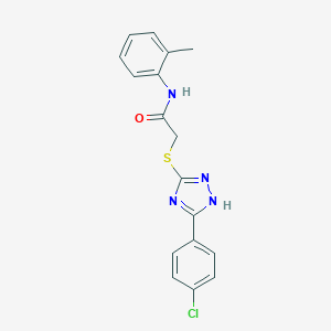 molecular formula C17H15ClN4OS B258924 2-{[3-(4-chlorophenyl)-1H-1,2,4-triazol-5-yl]sulfanyl}-N-(2-methylphenyl)acetamide 