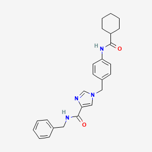 molecular formula C25H28N4O2 B2589245 N-benzyl-1-(4-(cyclohexanecarboxamido)benzyl)-1H-imidazole-4-carboxamide CAS No. 1251697-75-2