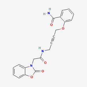 molecular formula C20H17N3O5 B2589251 2-((4-(2-(2-oxobenzo[d]oxazol-3(2H)-yl)acetamido)but-2-yn-1-yl)oxy)benzamide CAS No. 1421525-78-1