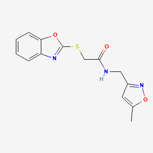 molecular formula C14H13N3O3S B2589261 2-(benzo[d]oxazol-2-ylthio)-N-((5-methylisoxazol-3-yl)methyl)acetamide CAS No. 1251560-95-8
