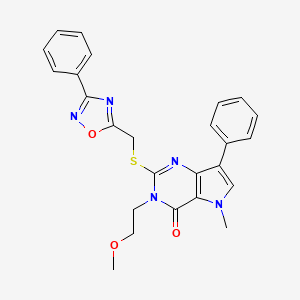 molecular formula C25H23N5O3S B2589269 3-(2-methoxyethyl)-5-methyl-7-phenyl-2-{[(3-phenyl-1,2,4-oxadiazol-5-yl)methyl]sulfanyl}-3H,4H,5H-pyrrolo[3,2-d]pyrimidin-4-one CAS No. 1112036-76-6