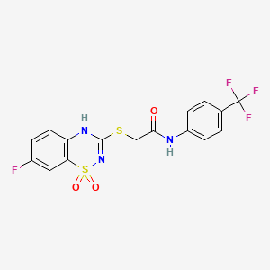 molecular formula C16H11F4N3O3S2 B2589283 2-((7-fluoro-1,1-dioxido-4H-benzo[e][1,2,4]thiadiazin-3-yl)thio)-N-(4-(trifluoromethyl)phenyl)acetamide CAS No. 886955-49-3