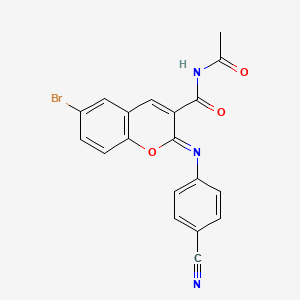 (2Z)-N-acetyl-6-bromo-2-[(4-cyanophenyl)imino]-2H-chromene-3-carboxamide