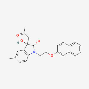 molecular formula C24H23NO4 B2589303 3-Hydroxy-5-methyl-1-(2-(naphthalen-2-yloxy)ethyl)-3-(2-oxopropyl)indolin-2-one CAS No. 879045-14-4