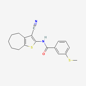molecular formula C18H18N2OS2 B2589312 N-(3-cyano-5,6,7,8-tetrahydro-4H-cyclohepta[b]thiophen-2-yl)-3-methylsulfanylbenzamide CAS No. 896358-61-5