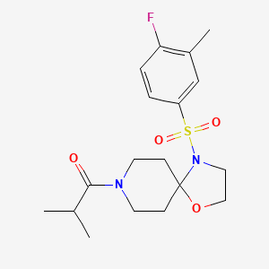 molecular formula C18H25FN2O4S B2589317 4-[(4-Fluoro-3-methylphenyl)sulfonyl]-8-isobutyryl-1-oxa-4,8-diazaspiro[4.5]decane CAS No. 946339-95-3