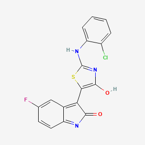 (3Z)-3-{(2Z)-2-[(2-chlorophenyl)imino]-4-oxo-1,3-thiazolidin-5-ylidene}-5-fluoro-1,3-dihydro-2H-indol-2-one