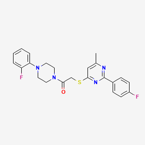 molecular formula C23H22F2N4OS B2589361 2-((2-(4-氟苯基)-6-甲基嘧啶-4-基)硫代)-1-(4-(2-氟苯基)哌嗪-1-基)乙酮 CAS No. 1215744-32-3