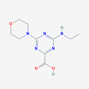 molecular formula C10H15N5O3 B2589364 4-Ethylamino-6-morpholin-4-yl-[1,3,5]triazine-2-carboxylic acid CAS No. 577767-12-5