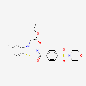 molecular formula C24H27N3O6S2 B2589365 (Z)-ethyl 2-(5,7-dimethyl-2-((4-(morpholinosulfonyl)benzoyl)imino)benzo[d]thiazol-3(2H)-yl)acetate CAS No. 868675-04-1