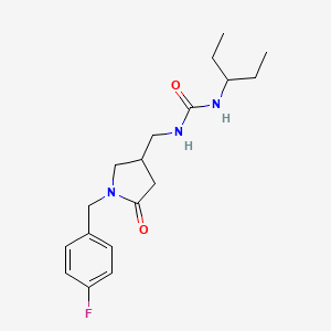 molecular formula C18H26FN3O2 B2589370 1-((1-(4-Fluorobenzyl)-5-oxopyrrolidin-3-yl)methyl)-3-(pentan-3-yl)urea CAS No. 954590-07-9