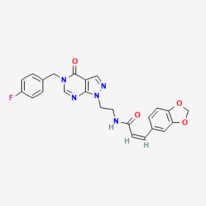 molecular formula C24H20FN5O4 B2589375 (Z)-3-(benzo[d][1,3]dioxol-5-yl)-N-(2-(5-(4-fluorobenzyl)-4-oxo-4,5-dihydro-1H-pyrazolo[3,4-d]pyrimidin-1-yl)ethyl)acrylamide CAS No. 1006971-76-1