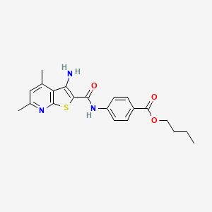 molecular formula C21H23N3O3S B2589378 Butyl 4-[(3-amino-4,6-dimethylthieno[2,3-b]pyridine-2-carbonyl)amino]benzoate CAS No. 691866-91-8