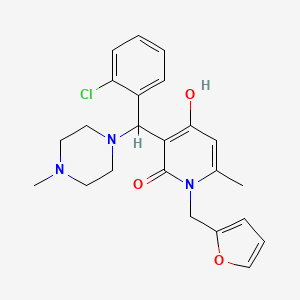 molecular formula C23H26ClN3O3 B2589390 3-((2-chlorophenyl)(4-methylpiperazin-1-yl)methyl)-1-(furan-2-ylmethyl)-4-hydroxy-6-methylpyridin-2(1H)-one CAS No. 897612-34-9