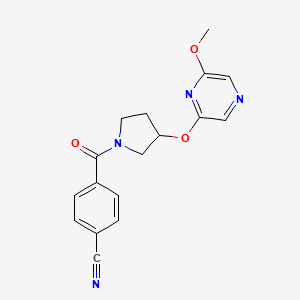 molecular formula C17H16N4O3 B2589393 4-(3-((6-Methoxypyrazin-2-yl)oxy)pyrrolidine-1-carbonyl)benzonitrile CAS No. 2034499-05-1