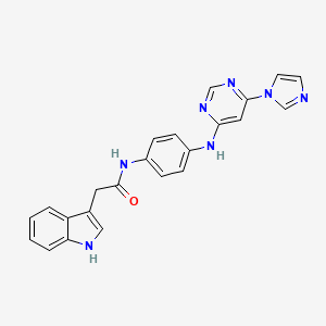 molecular formula C23H19N7O B2589413 N-(4-((6-(1H-imidazol-1-yl)pyrimidin-4-yl)amino)phenyl)-2-(1H-indol-3-yl)acetamide CAS No. 1203290-84-9