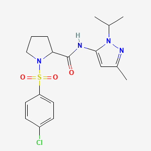 molecular formula C18H23ClN4O3S B2589415 1-((4-chlorophenyl)sulfonyl)-N-(1-isopropyl-3-methyl-1H-pyrazol-5-yl)pyrrolidine-2-carboxamide CAS No. 1219333-06-8