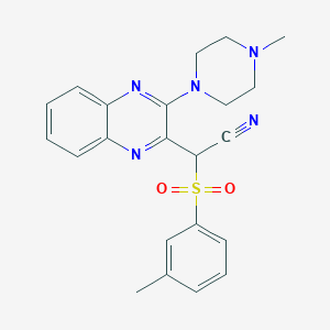 molecular formula C22H23N5O2S B2589419 2-(3-(4-甲基哌嗪-1-基)喹喔啉-2-基)-2-(间甲苯磺酰基)丙腈 CAS No. 844455-04-5