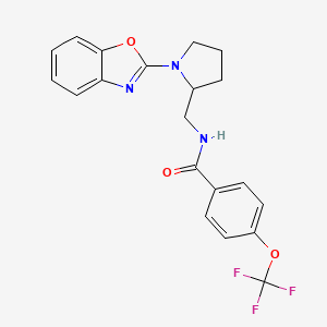 molecular formula C20H18F3N3O3 B2589440 N-((1-(苯并[d]恶唑-2-基)吡咯烷-2-基)甲基)-4-(三氟甲氧基)苯甲酰胺 CAS No. 1706075-83-3