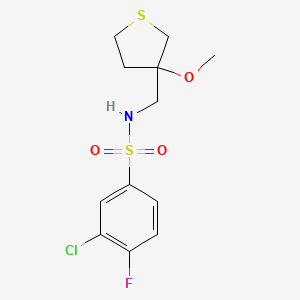 molecular formula C12H15ClFNO3S2 B2589452 3-chloro-4-fluoro-N-((3-methoxytetrahydrothiophen-3-yl)methyl)benzenesulfonamide CAS No. 1448045-18-8