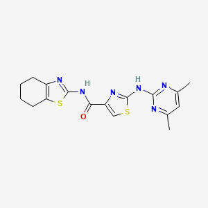 molecular formula C17H18N6OS2 B2589453 2-((4,6-二甲基嘧啶-2-基)氨基)-N-(4,5,6,7-四氢苯并[d]噻唑-2-基)噻唑-4-甲酰胺 CAS No. 1251634-85-1