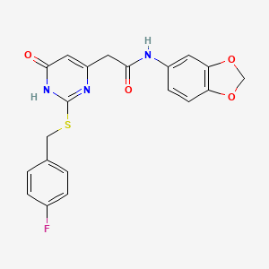 molecular formula C20H16FN3O4S B2589466 N-(benzo[d][1,3]dioxol-5-yl)-2-(2-((4-fluorobenzyl)thio)-6-oxo-1,6-dihydropyrimidin-4-yl)acetamide CAS No. 1040645-08-6
