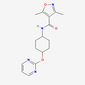molecular formula C16H20N4O3 B2589482 3,5-dimethyl-N-((1r,4r)-4-(pyrimidin-2-yloxy)cyclohexyl)isoxazole-4-carboxamide CAS No. 2034248-01-4
