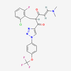 molecular formula C23H19ClF4N4O3 B2589485 (E)-2-[(2-chloro-6-fluorophenyl)methyl]-5-(dimethylamino)-1-[1-[4-(trifluoromethoxy)phenyl]triazol-4-yl]pent-4-ene-1,3-dione CAS No. 478248-66-7