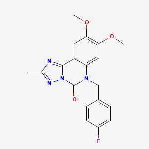 molecular formula C19H17FN4O3 B2589490 6-[(4-Fluorophenyl)methyl]-8,9-dimethoxy-2-methyl-[1,2,4]triazolo[1,5-c]quinazolin-5-one CAS No. 2380183-18-4