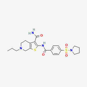 molecular formula C22H28N4O4S2 B2589499 6-propyl-2-[(4-pyrrolidin-1-ylsulfonylbenzoyl)amino]-5,7-dihydro-4H-thieno[2,3-c]pyridine-3-carboxamide CAS No. 681181-52-2