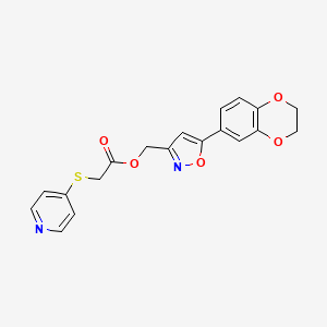 molecular formula C19H16N2O5S B2589519 (5-(2,3-Dihydrobenzo[b][1,4]dioxin-6-yl)isoxazol-3-yl)methyl 2-(pyridin-4-ylthio)acetate CAS No. 1203150-39-3