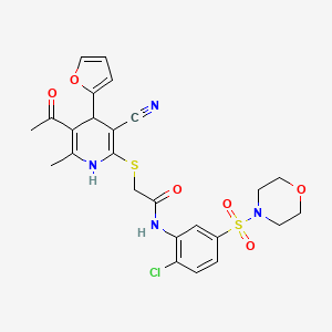2-((5-acetyl-3-cyano-4-(furan-2-yl)-6-methyl-1,4-dihydropyridin-2-yl)thio)-N-(2-chloro-5-(morpholinosulfonyl)phenyl)acetamide