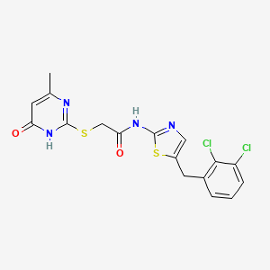 molecular formula C17H14Cl2N4O2S2 B2589540 N-[5-(2,3-二氯苄基)-1,3-噻唑-2-基]-2-[(4-甲基-6-氧代-1,6-二氢嘧啶-2-基)硫代]乙酰胺 CAS No. 835892-25-6