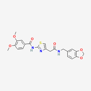molecular formula C22H21N3O6S B2589547 N-(4-(2-((benzo[d][1,3]dioxol-5-ylmethyl)amino)-2-oxoethyl)thiazol-2-yl)-3,4-dimethoxybenzamide CAS No. 1005308-19-9