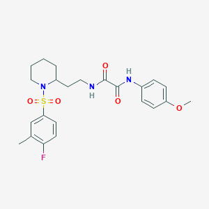 molecular formula C23H28FN3O5S B2589548 N1-(2-(1-((4-氟-3-甲基苯基)磺酰基)哌啶-2-基)乙基)-N2-(4-甲氧基苯基)草酰胺 CAS No. 898426-16-9