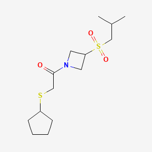 molecular formula C14H25NO3S2 B2589556 2-(环戊基硫代)-1-(3-(异丁基磺酰基)氮杂环丁-1-基)乙酮 CAS No. 1797632-91-7