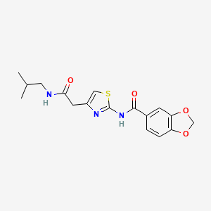 molecular formula C17H19N3O4S B2589576 N-(4-(2-(isobutylamino)-2-oxoethyl)thiazol-2-yl)benzo[d][1,3]dioxole-5-carboxamide CAS No. 1005295-34-0