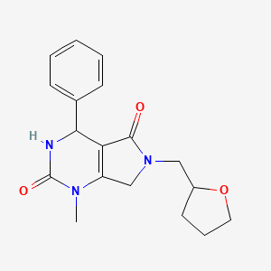 molecular formula C18H21N3O3 B2589593 1-methyl-4-phenyl-6-((tetrahydrofuran-2-yl)methyl)-3,4,6,7-tetrahydro-1H-pyrrolo[3,4-d]pyrimidine-2,5-dione CAS No. 853104-88-8