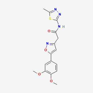 molecular formula C16H16N4O4S B2589594 2-(5-(3,4-dimethoxyphenyl)isoxazol-3-yl)-N-(5-methyl-1,3,4-thiadiazol-2-yl)acetamide CAS No. 952962-52-6