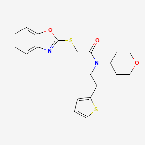 2-(benzo[d]oxazol-2-ylthio)-N-(tetrahydro-2H-pyran-4-yl)-N-(2-(thiophen-2-yl)ethyl)acetamide