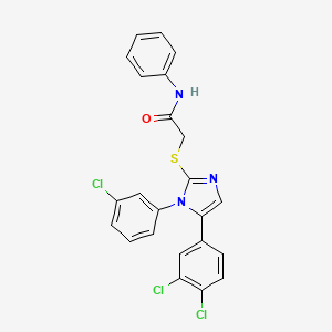 molecular formula C23H16Cl3N3OS B2589609 2-((1-(3-chlorophenyl)-5-(3,4-dichlorophenyl)-1H-imidazol-2-yl)thio)-N-phenylacetamide CAS No. 1207000-43-8