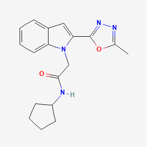 molecular formula C18H20N4O2 B2589617 N-cyclopentyl-2-(2-(5-methyl-1,3,4-oxadiazol-2-yl)-1H-indol-1-yl)acetamide CAS No. 923683-67-4