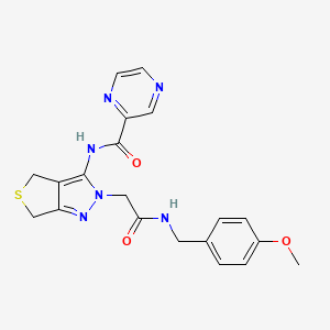 molecular formula C20H20N6O3S B2589635 N-(2-(2-((4-methoxybenzyl)amino)-2-oxoethyl)-4,6-dihydro-2H-thieno[3,4-c]pyrazol-3-yl)pyrazine-2-carboxamide CAS No. 1105218-80-1